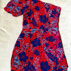 Lilly Pulitzer red and navy one shoulder romper. Size 0